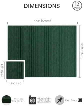 Bumusty 48"x 36" Large Felt Bulletin Board Tiles, Pine Green