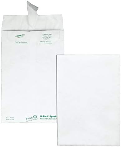 Quality Park Survivor Shipping Envelopes, 6" x 9", Made with Strong, Lightweight DuPont Tyvek Material, Flap-Stik Peel and Seal Closure, 100/Box (QUAR1320), White (Pack of 10)