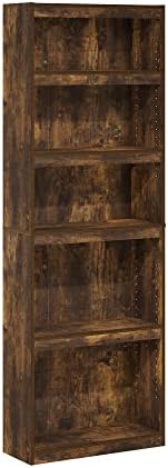 Furinno JAYA Book Shelf, 5-Tier Bookshelf, Enhanced Home Bookcase with Adjustable shelf, 9.5 x 24.5 x 71.1, for Organization and Storage, for Living Room, Bedroom, Home Office, Amber Pine
