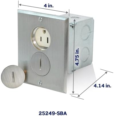 Leviton Floor Box Assembly, Brass with Brushed Nickel Finish Floor Plate, 25249-SBA