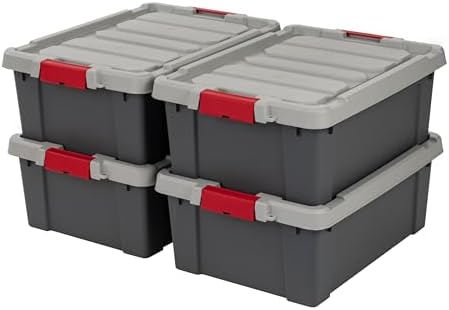 IRIS USA 4-Pack 12 Gal Heavy Duty Lockable Storage Totes with lids, Gray