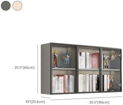 Wall Hanging Lateral Filing/Vertical Timber Wall Unit Transparent Glass Door Shelf Wall-Mounted Wood Bookcase Action Figure Model Storage Cabinet Display Case Grey 35" L x 10" W x 26" H
