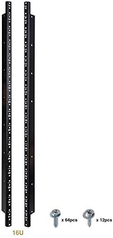 Sound Town 2-Pack 16U Steel Rack Rails, with Black Powder Coated Finish and Screws (ST-RR-16U)