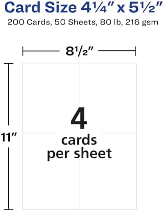 Avery Printable Postcards, 4.25" x 5.5", White, 200 Blank Postcards for Laser Printers (5689)
