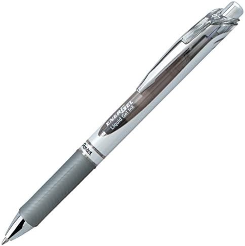 Pentel EnerGel RTX Retractable Liquid Gel Ink Pen, (0.7mm) Medium line, Gray Ink, Box of 12 Pens (BL77-N)