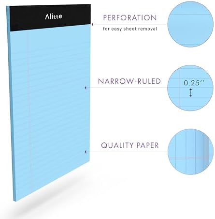 Alitte 5x8 Small Notebooks – 12 Pack Narrow Ruled, Multicolor Perforated Note Pads with 50 Sheets Per Notepad, (No Ink Bleeding) Ideal Legal Pads for Writing, Note Taking, Home, Office, School