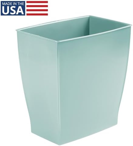 iDesign Small Plastic Bathroom Trash Can, Slim Rectangle Soft Aqua Blue