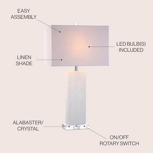 JONATHAN Y Tiggie 27" Alabaster Table Lamp, White Alabaster/Clear