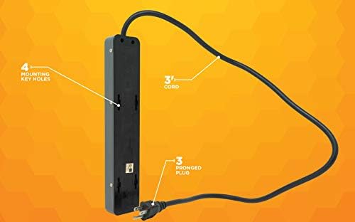 Southwire Woods Metal Surge Protector - 6 Outlets - Lighted Circuit Breaker Switch - 900J Electrical Overload Protection - 3 Foot Cord - Dark Gray