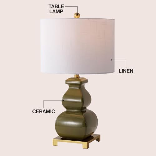 JONATHAN Y Vienna 25.5" Classic Green Ceramic Gourd Table Lamp, Brass Base