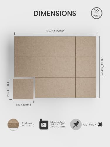 Bumusty 48"x 36" Large Felt Bulletin Board Tiles, Taupe