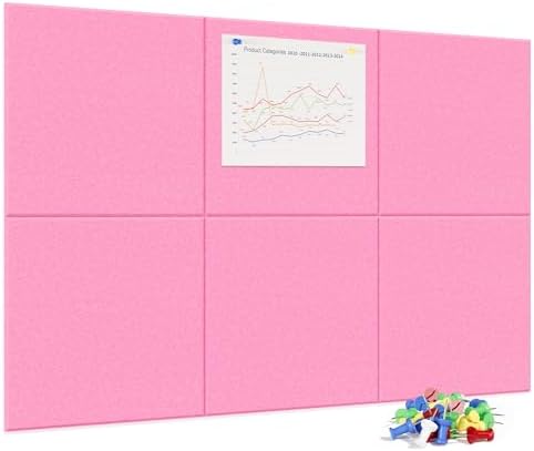 Neatsure Large Cork Board for Wall, 36" x 24" Bulletin Board with Pushpins, 6 Panels Felt Tiles Tack Push Pin Board for Office, Pink