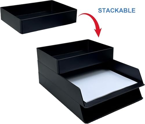 Amazon Basics Rectangular Plastic Desk Organizer with Storage Trays, Accessory Tray for Office Supplies and Pen Holder, 9.4 x 6.7 x 2 inch, Black (Pack of 2)