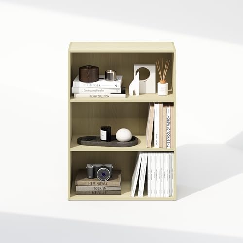 Furinno Simple Book Shelf, 3-Tier Bookshelf, Storage Shelves Bookcase, 9.7 x 23.7 x 31.5, for Living Room, Bedroom, Home Office, Steam Beech