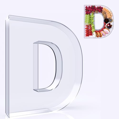 11" Acrylic Letter Charcuterie Box, Reusable Fillable Alphabet Number Shaped Form Tray for Birthday Anniversaries, Party Decorative Serving Plates Display Candy Cake (D)