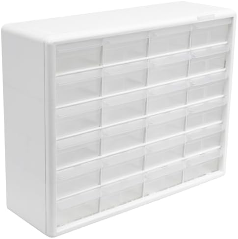 Akro-Mils 24-Drawer Plastic Storage Cabinet, 20" W x 6" D x 16" H, White