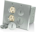 Leviton 2-Gang Duplex Receptacle Floor Box Assembly, Tamper-Resistant, Nickel Finish, 15-Amp, 125V, 35249-TFN
