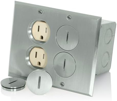 Leviton 2-Gang Duplex Receptacle Floor Box Assembly, Tamper-Resistant, Nickel Finish, 15-Amp, 125V, 35249-TFN