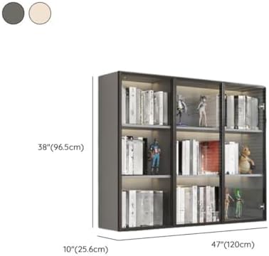 Wall Hanging Lateral Filing/Vertical Timber Wall Unit Transparent Glass Door Shelf Wall-Mounted Wood Bookcase Action Figure Model Storage Cabinet Display Case Warm White 47" L x 10" W x 38" H