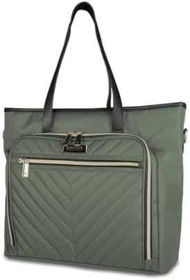Kenneth Cole REACTION Chelsea 2-Piece Bundle - 20" Chevron Expandable 8-Wheel Carry-On Suitcase & Matching 15" Laptop Tote Bag, Olive