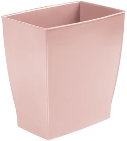 iDesign Small Plastic Bathroom Trash Can, Slim Rectangle Garbage Bin, Pink
