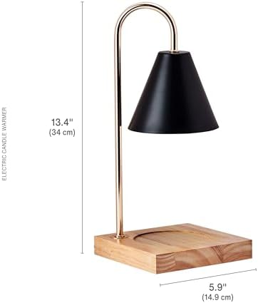 Mikasa 5.9x5.9x13.4 Inch Candle Warmer Lamp with Black Metal Shade and Wood Base, Electric Candle Warming Lamp with Dimmer