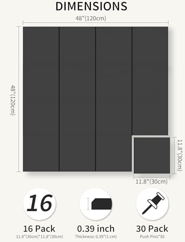 48" x 48" Cork Board Alternative, 16 Pack Felt Bulletin Board Tiles with 30 Adhesive Tabs Wall Push Pin Board for Office Classroom Bedroom Decor