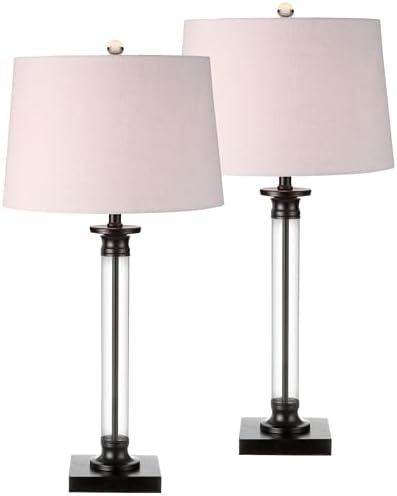 JONATHAN Y Mason 30" Glass and Metal Table Lamp, Black/Clear, Set of 2