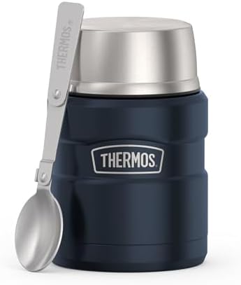 THERMOS Stainless King Vacuum-Insulated Food Jar with Spoon, 16 Ounce, Matte Mid Blue