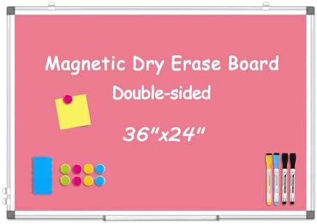 Double-Sided White Board Dry Erase Magnetic Whiteboard Wall 36x24 Pink