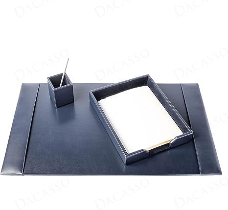 Dacasso Navy Blue 3-Piece Leather Desk Set, Bonded Leather, 30 x 18 x 4 (DF-5037)