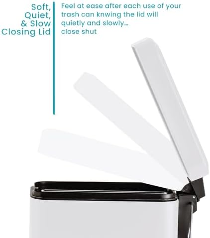 Home Zone Living 3-Pack 1.3 Gallon Small White Bathroom Trash Can with Lid and Step Pedal, Stainless Steel Wastebasket with Slim Design for Home and Office, 5 Liters