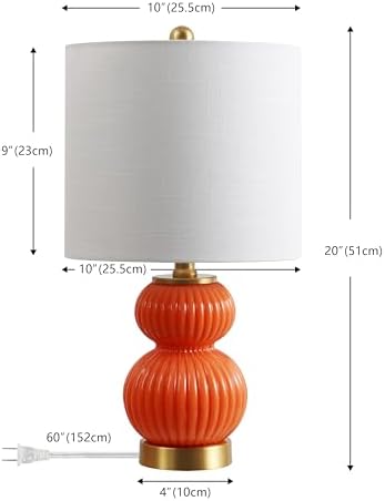 JONATHAN Y Daphne Ribbed Gourd Metal/Glass Table Lamp 20", Orange