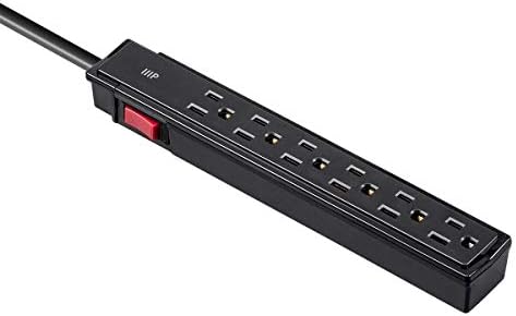 Monoprice 6 Outlet Surge Protector - UL Rated, 201 Joules, 1800-watt capacity, 2-Pack, 2 Feet, Black