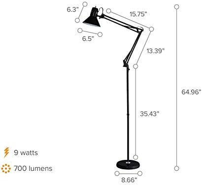 Bostitch Office VLF100F Swing Arm Metal Floor Lamp, Multi-Joint Adjustment, Includes Replaceable LED Bulb (VLF), Black, Floor 72" Tall (Pack of 2)