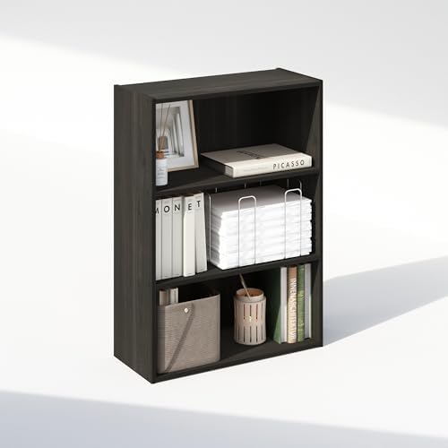 Furinno Simple Book Shelf, 3-Tier Bookshelf, Storage Shelves Bookcase, 9.7 x 23.7 x 31.5, for Living Room, Bedroom, Home Office, Espresso