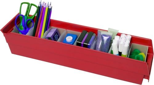 Akro-Mils 30128 Heavy Duty Plastic Shelf Bins, 18"x 4"x 4", Red, 12-Pack