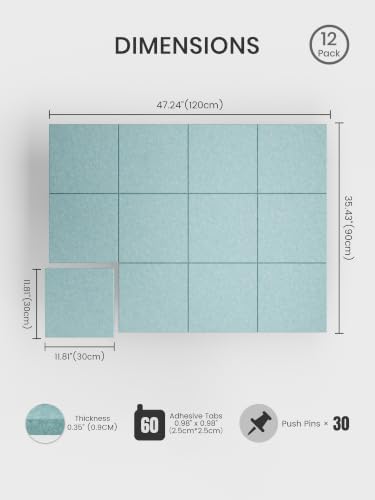 Bumusty 48"x 36" Large Felt Bulletin Board Tiles, Aqua Blue