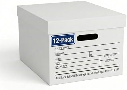 BOX USA Boxes with Lids and Handles (12-Pack) - File Storage Boxes for Office Supplies, Book Storage, Moving, and Packaging