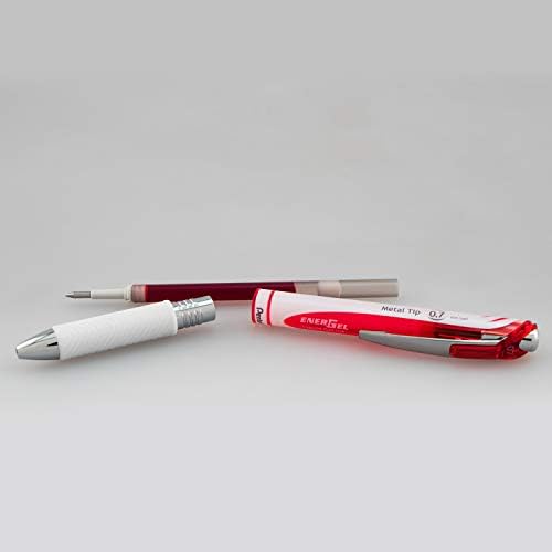 Pentel EnerGel RTX Pearl Retractable Liquid Gel Pen Metal Tip, 12 Pack, 0.7mm, Medium Line, Red Ink (BL77PW-B)