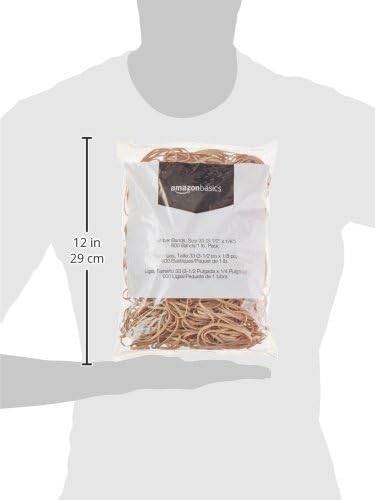 Amazon Basics Rubber Bands, Office Supplies, Size 33 (3-1/2 x 1/8 Inch), 600 Bands/1 lb Pack, 25-Pack, Tan