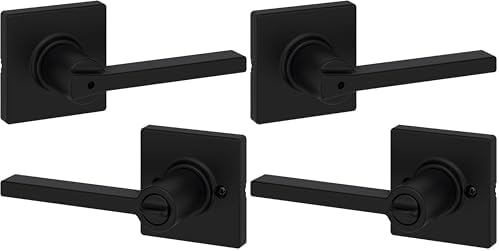 Kwikset Door Handle, Privacy Lock, Matte Black | Bathroom and Bedroom | Reversible | Microban Protection | Pack of 2
