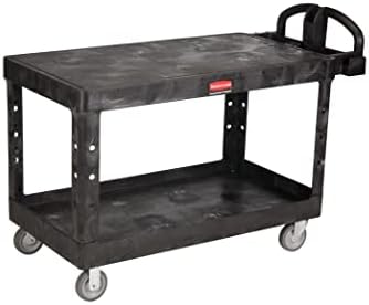 Rubbermaid Commercial Products 2-Shelf Utility/Service Cart, Large, Black, Flat Shelves, Ergonomic Handle, for Warehouse/Garage/Cleaning/Manufacturing