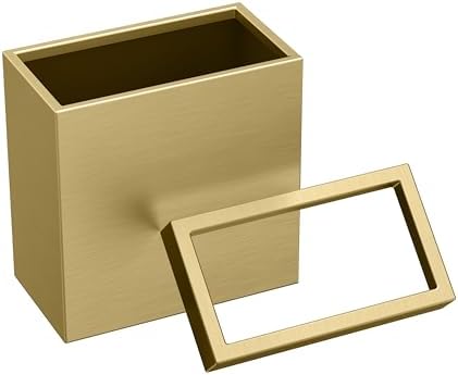 Gatco Modern Rectangle Wastebasket, Brushed Brass - Stainless Steel Trash Can with Removable Lid, Leakproof, 3 Gallon Capacity for Bathroom, Bedroom, Kitchen, or Office