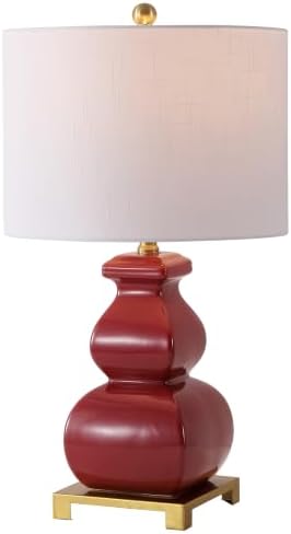 JONATHAN Y Vienna 25.5" Classic Red Ceramic Gourd Table Lamp, Brass Base