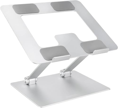 Amazon Basics Sturdy and Portable Ergonomic Laptop Stand for Desk,Height Adjustable Riser with Ventilated Cooling,Foldable,Fits All Laptops up to 17.3 Inch,Silver,10 x 8.7 x 6 in,(Pack of 12)