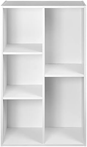 Amazon Basics 5 Cube Storage Organizer Bookcase, Sturdy Shelves for Books and Collectibles, White, 9.25"D x 19.49"W x 31.5"H
