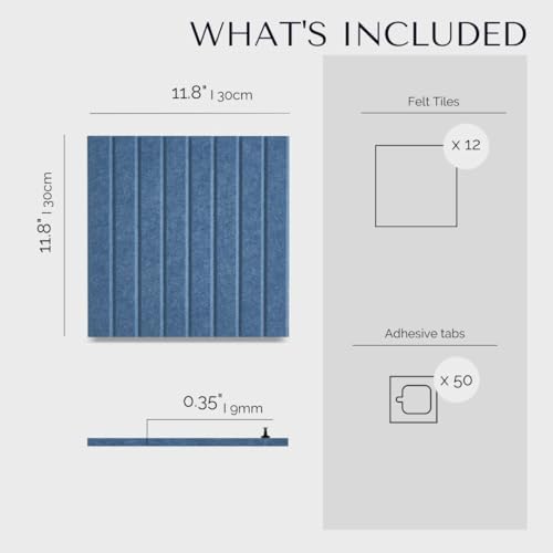 VIVELDA Large Bulletin Board 48x36- Office Wall Organizer to Replace Your Old Cork Boards for Walls for Office Decor -12-Pack Felt Wall Panels to Use in Home Office Decor, Classroom Decor (Slat Blue)