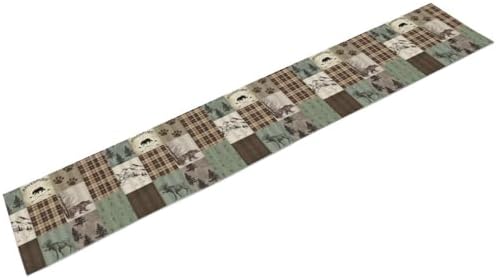 Rustic Moose Deer Bear Table Runner, Retro Vintage Bear Cottage Country Style Cabin Farmhouse Dinner Runner for Home Kitchen Dining Table Decoration 13"x36"