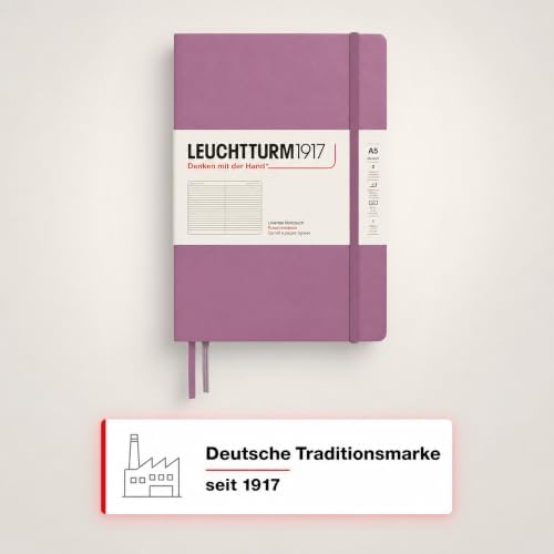 LEUCHTTURM1917 - Notebook Hardcover Medium A5-251 Numbered Pages for Writing and Journaling - Thinking Ahead (Ruled Paper, Dusty Rose)